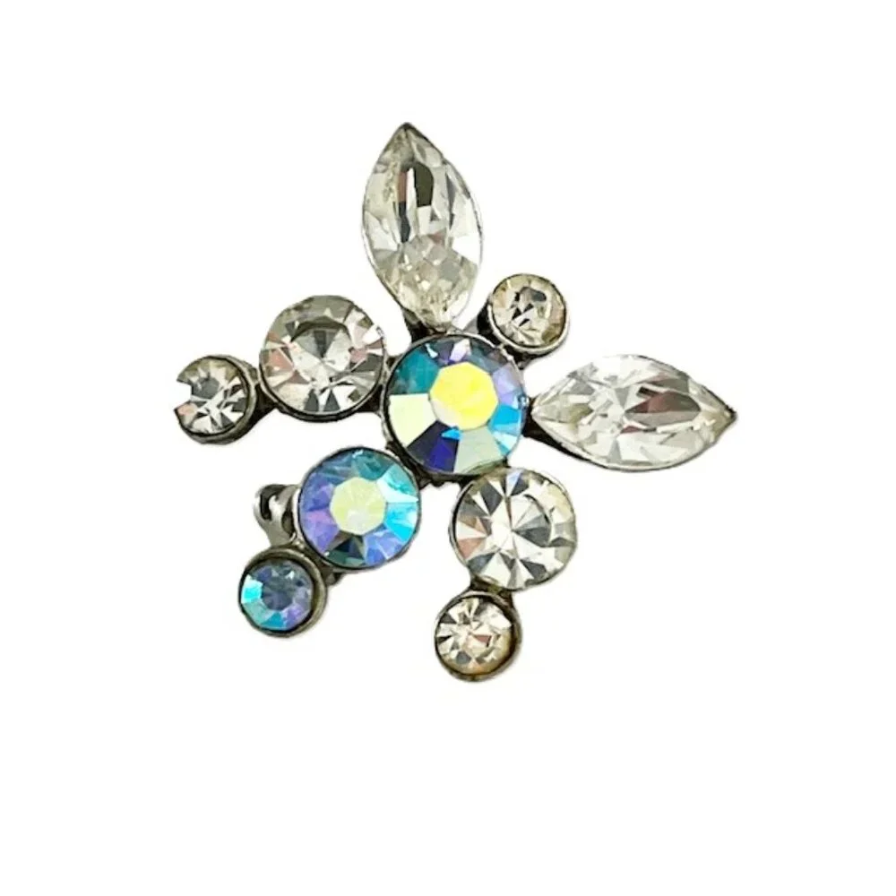 Vintage Rhinestone Dragonfly Brooch Pin Silver Tone Setting Minimalist Blue